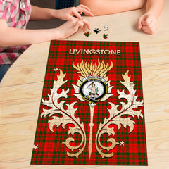 Clan Livingstone Modern Tartan Crest Thistle Jigsaw Puzzles Gift For Family PO83 Clan Livingstone Tartan Today   