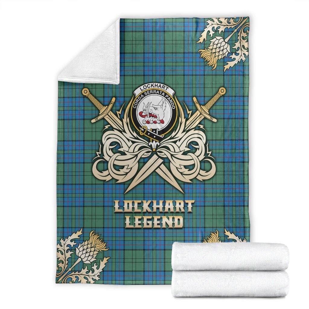 Clan Lockhart Tartan Gold Courage Symbol Blanket FA70 Clan Lockhart Tartan Today   
