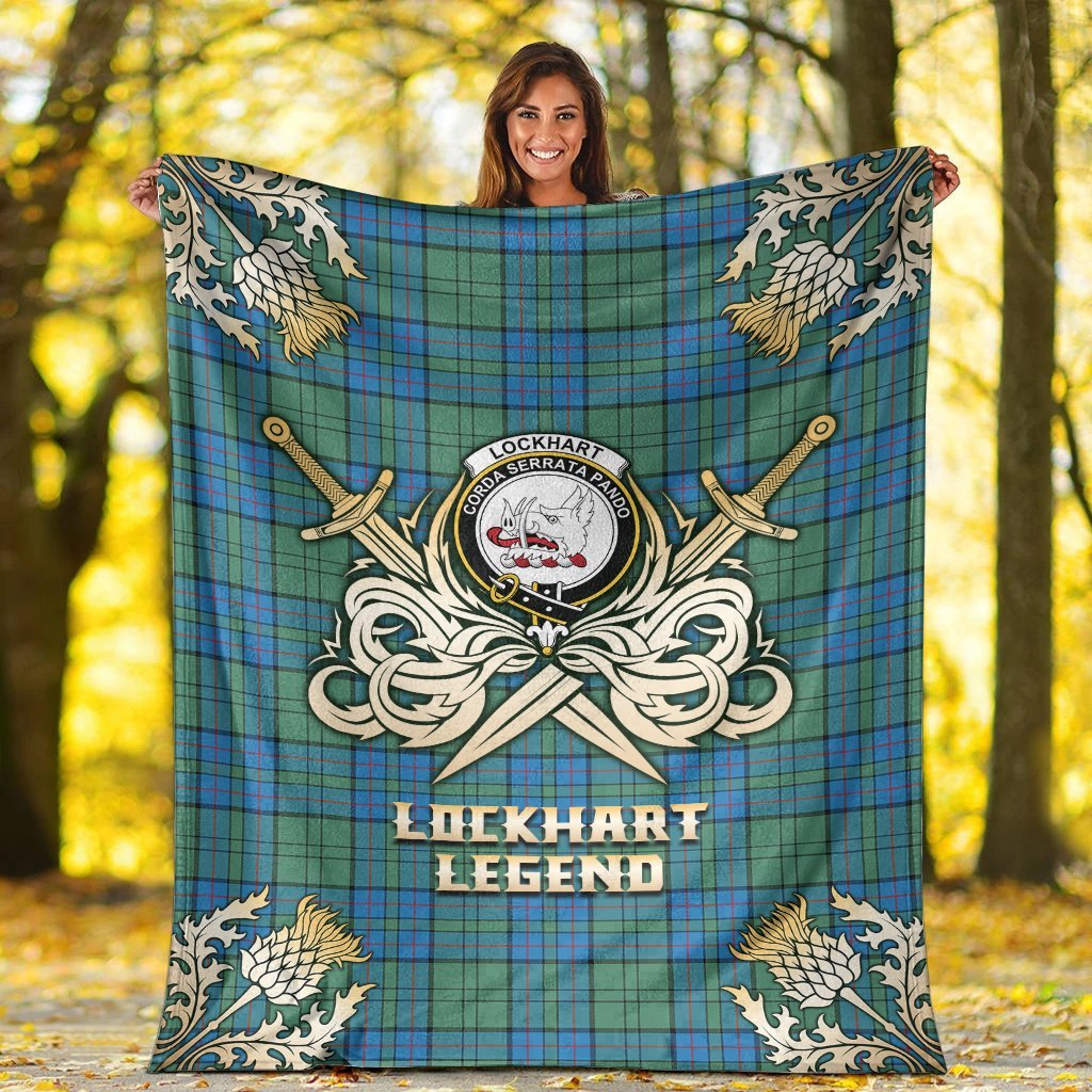 Clan Lockhart Tartan Gold Courage Symbol Blanket FA70 Clan Lockhart Tartan Today   