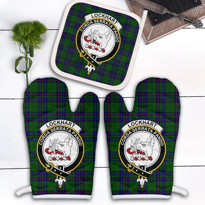 Clan Lockhart Modern Tartan Crest Oven Mitt And Pot Holder (2 Oven Mitts + 1 Pot Holder) US88