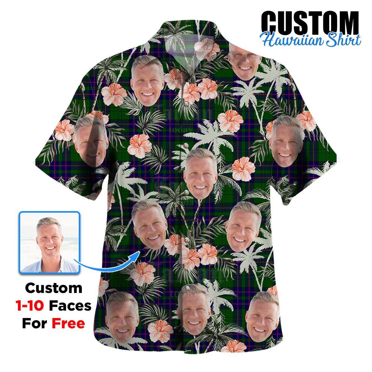 Clan Lockhart Modern Tartan Custom Face Hawaiian Shirt – Unisex Gift for Family Members, Summer Party EM44 Lockhart Modern Tartan Tartan Hawaii Shirt