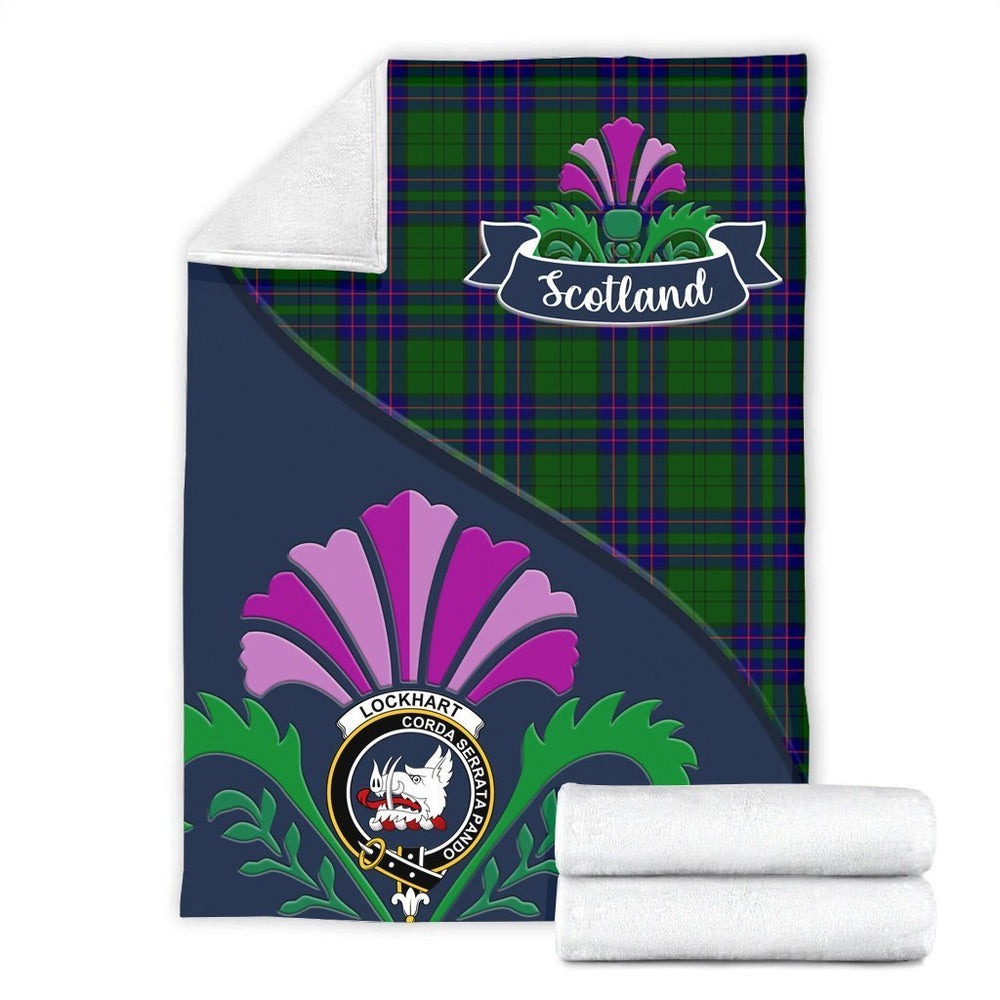 Clan Lockhart Tartan Crest Premium Blanket Thistle Style TD51 Clan Lockhart Tartan Today   