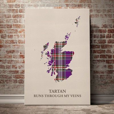 Clan Lockwood Tartan Scotland Map Canvas “Tartan Runs Through My Veins” Wall Art UD57