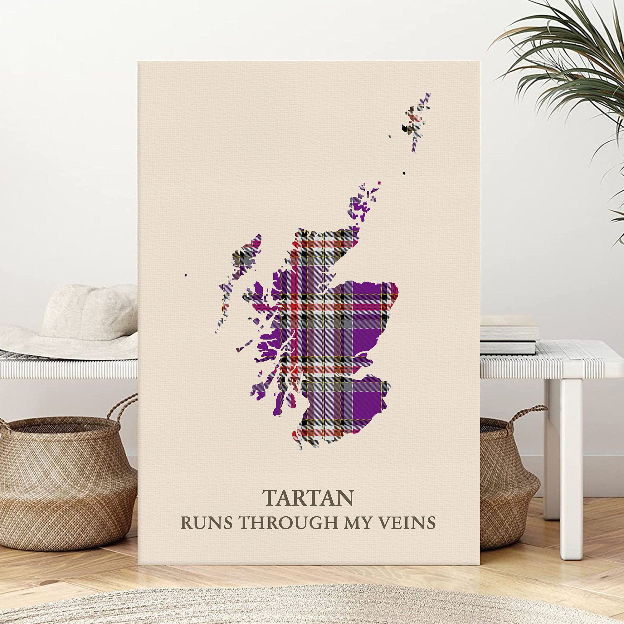 Clan Lockwood Tartan Scotland Map Canvas “Tartan Runs Through My Veins” Wall Art UD57