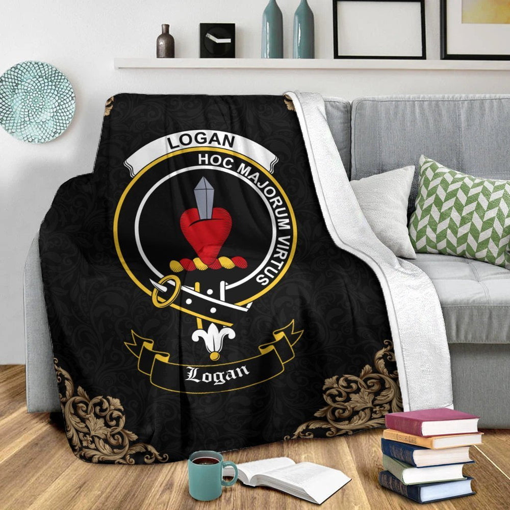 Clan Logan Crest Tartan Premium Blanket Black QZ36 Clan Logan Tartan Today   