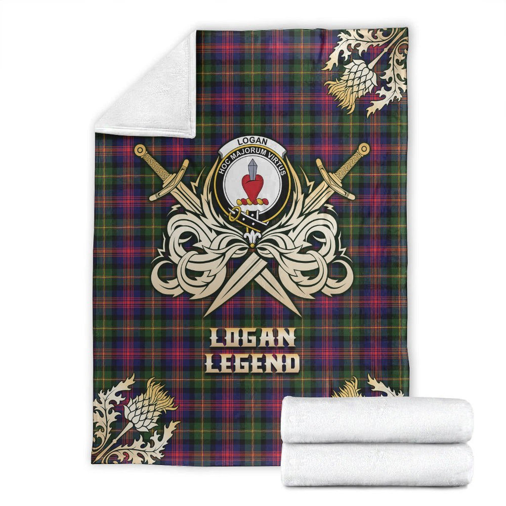 Clan Logan Modern Tartan Gold Courage Symbol Blanket FE94 Clan Logan Tartan Today   