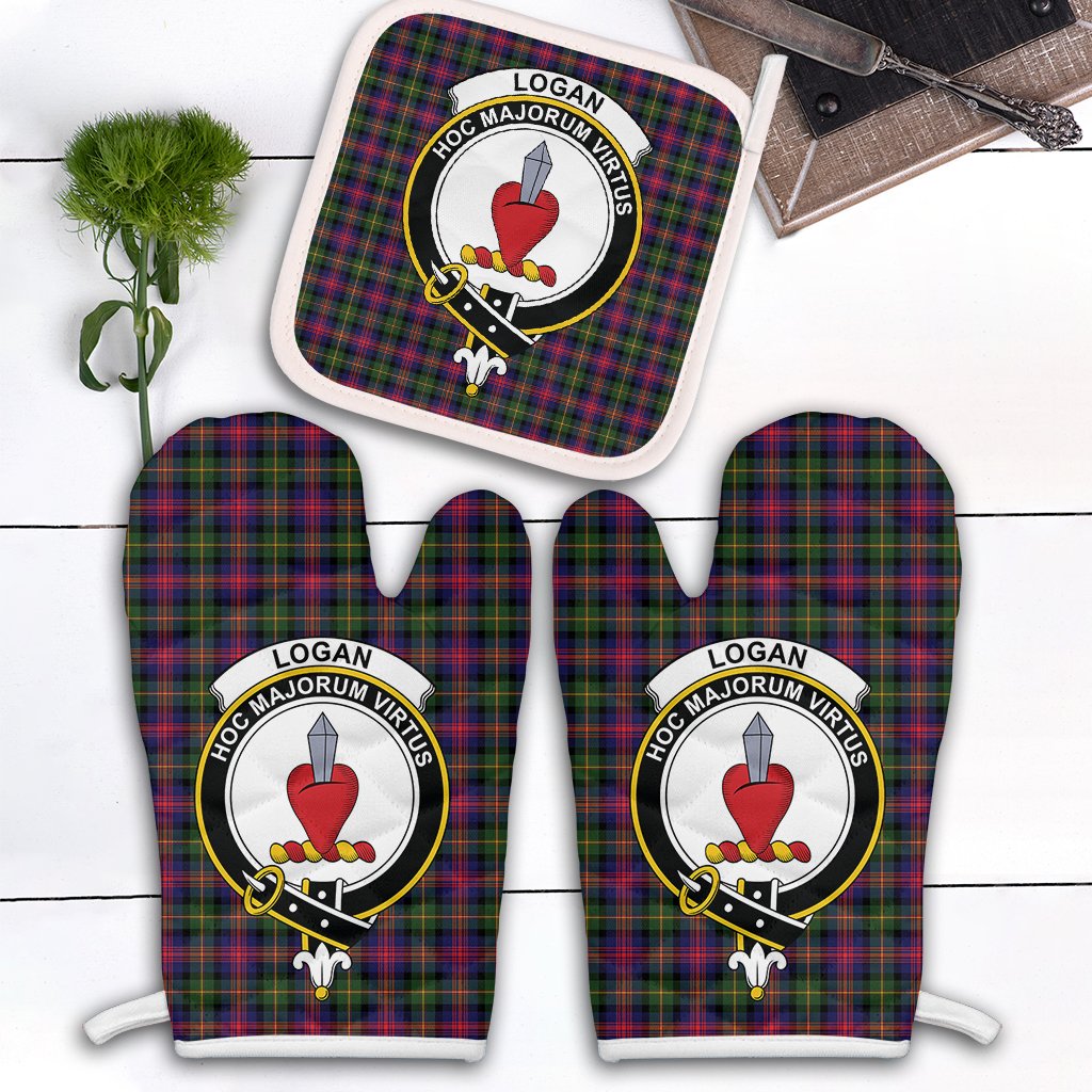 Clan Logan Modern Tartan Crest Oven Mitt And Pot Holder (2 Oven Mitts + 1 Pot Holder) RU87 Clan Logan Tartan Today   
