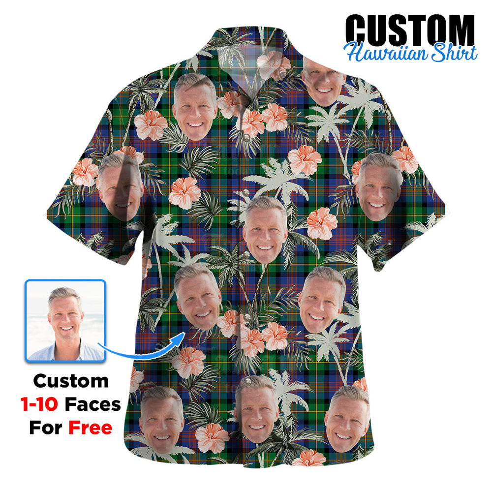 Clan Logan Ancient Tartan Custom Face Hawaiian Shirt – Unisex Gift for Family Members, Summer Party UR64 Logan Ancient Tartan Tartan Hawaii Shirt