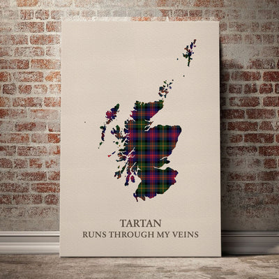 Clan Logan Modern Tartan Scotland Map Canvas “Tartan Runs Through My Veins” Wall Art OW30