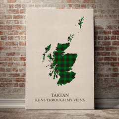 Logie Tartan Scotland Map Canvas – “Tartan Runs Through My Veins” Wall Art