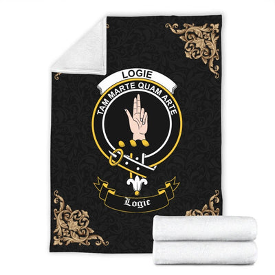 Clan Logie Crest Tartan Premium Blanket Black