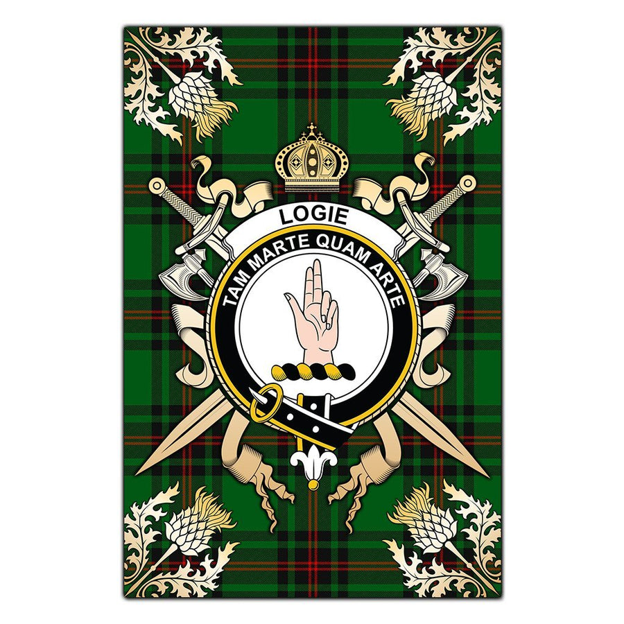 Clan Logie Tartan Crest Black Garden Flag