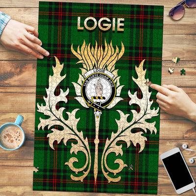 Clan Logie Tartan Crest Thistle Jigsaw Puzzles Gift For Family