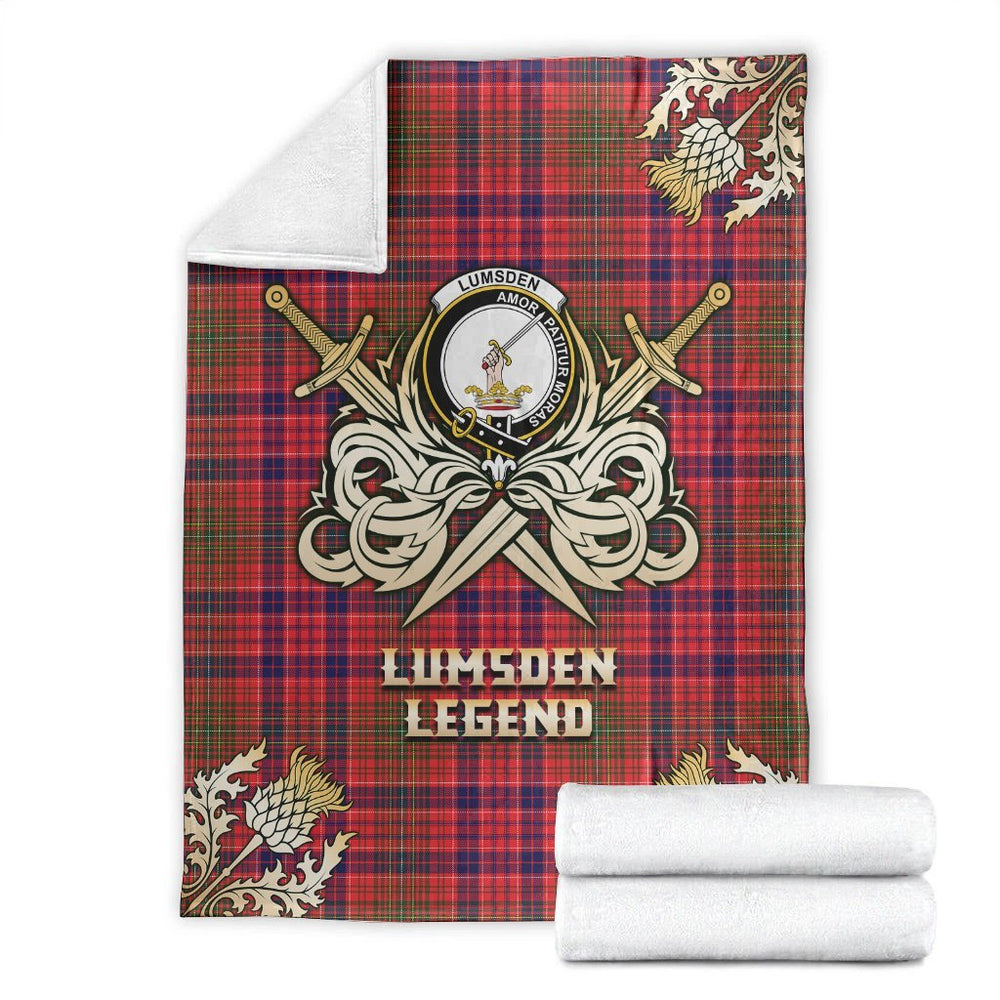 Clan Lumsden Modern Tartan Gold Courage Symbol Blanket OW94 Clan Lumsden Tartan Today   