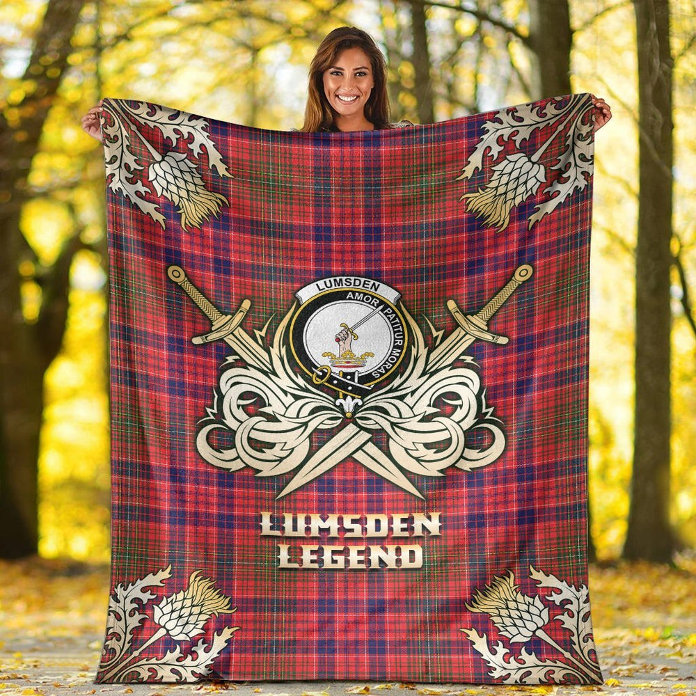 Clan Lumsden Modern Tartan Gold Courage Symbol Blanket OW94 Clan Lumsden Tartan Today   
