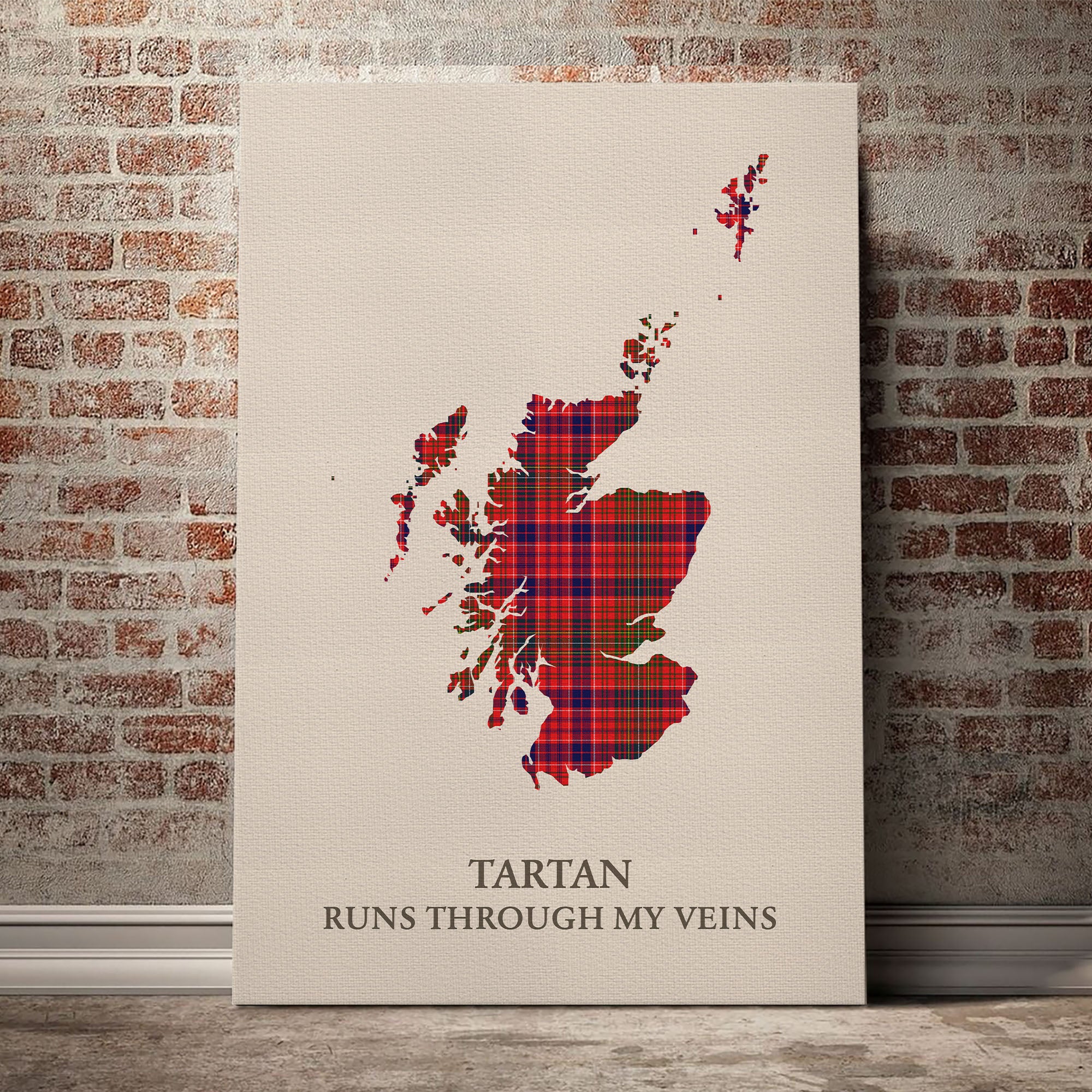 Lumsden Modern Tartan Scotland Map Canvas – “Tartan Runs Through My Veins” Wall Art