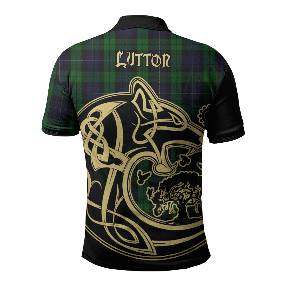 Clan Lutton Tartan Polo Shirt Viking Wolf DE90 Lutton Tartan Tartan Polo   