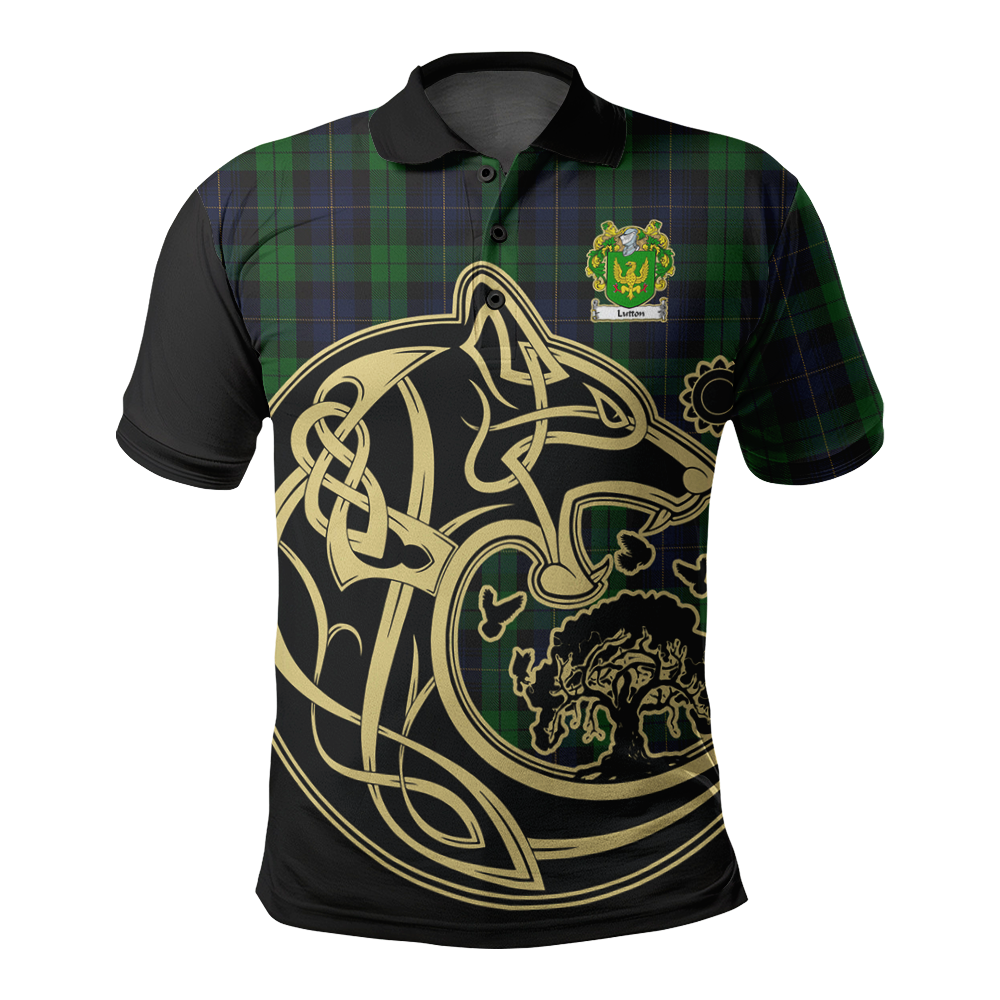 Clan Lutton Tartan Polo Shirt Viking Wolf DE90 Lutton Tartan Tartan Polo   