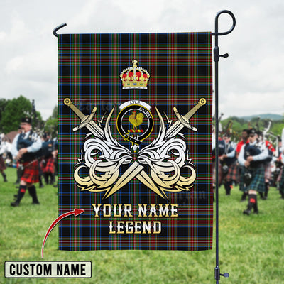 Custom Name Clan Lyle Tartan Garden Flag with Clan Crest and the Golden Sword of Courageous Legacy JO43