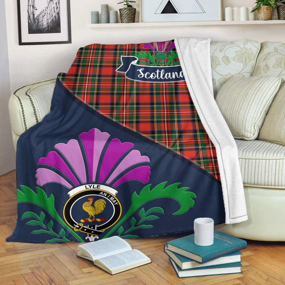 Clan Lyle Tartan Crest Premium Blanket Thistle Style WO60 Clan Lyle Tartan Today   