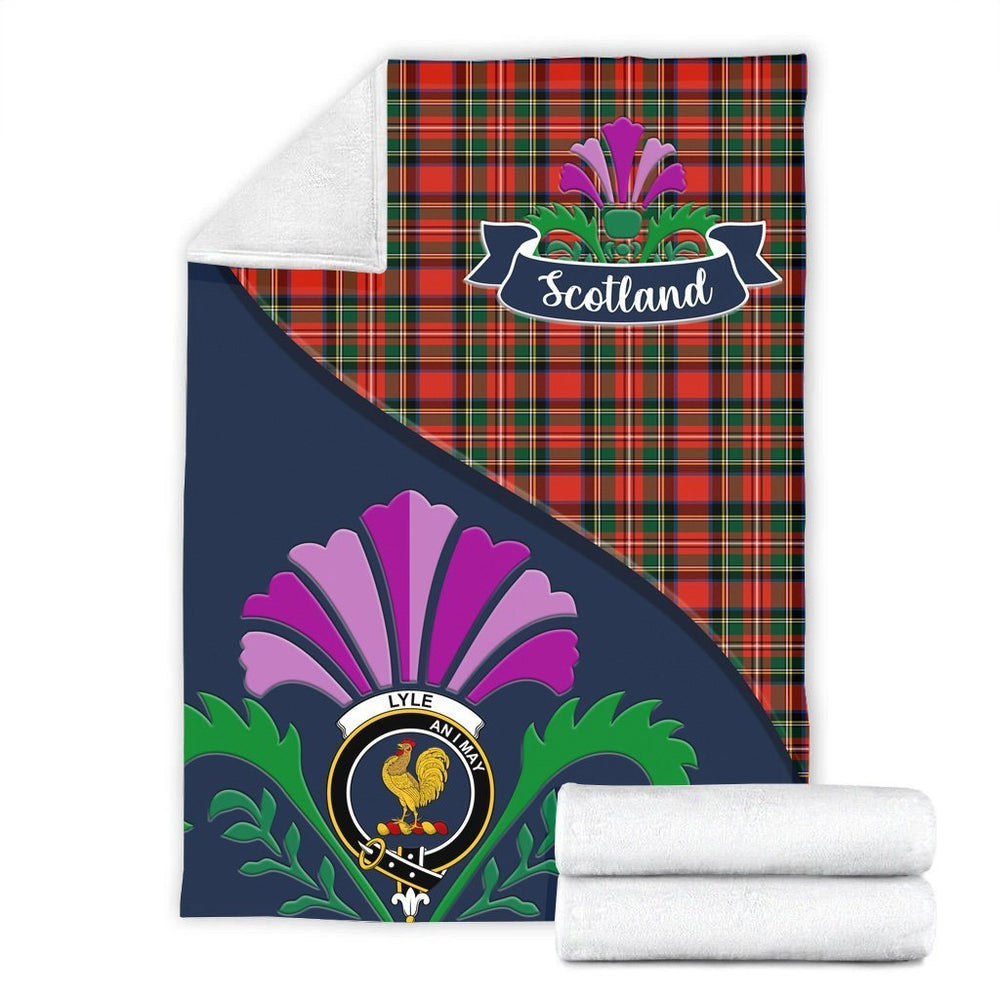 Clan Lyle Tartan Crest Premium Blanket Thistle Style WO60 Clan Lyle Tartan Today   