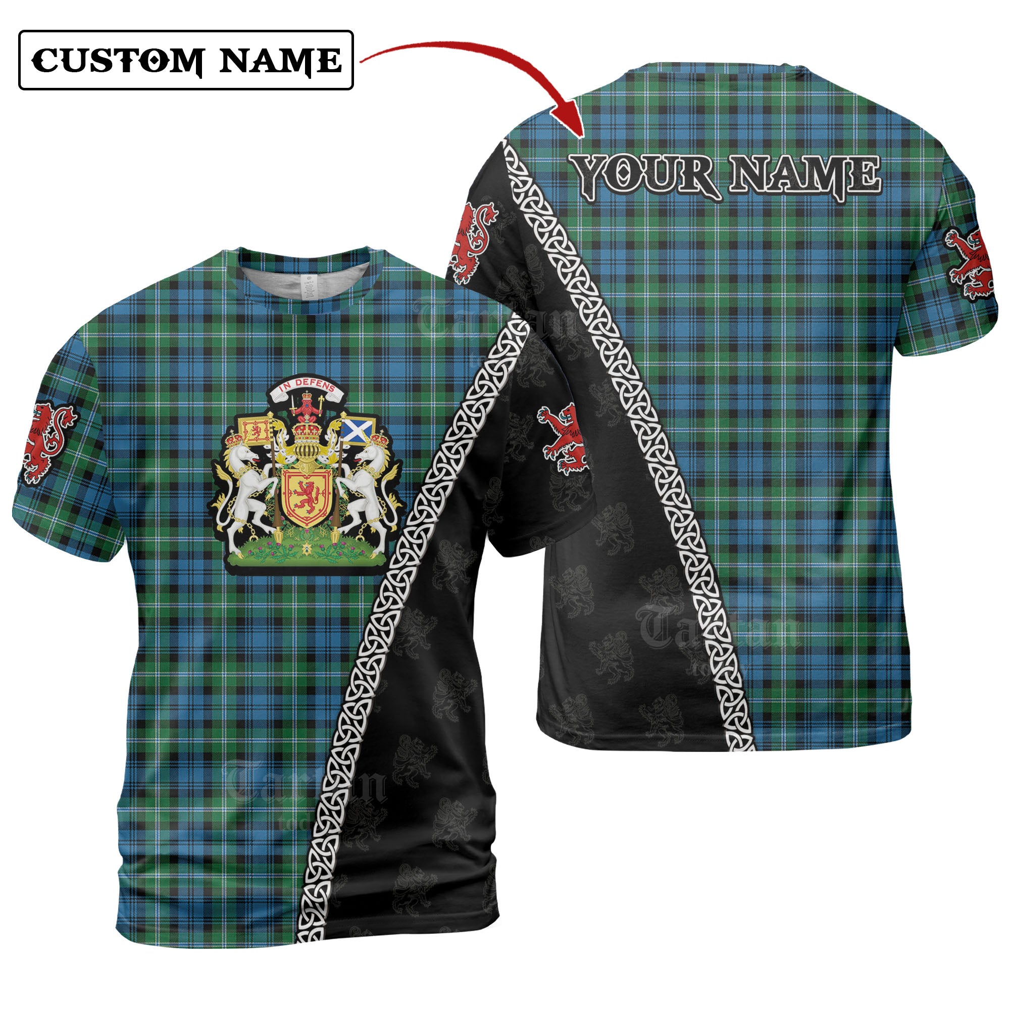 Lyon Tartan Shirt with Scotland Coat of Arms & Custom Name TH79