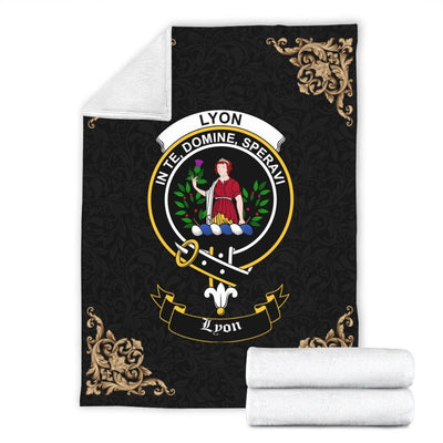 Clan Lyon Crest Tartan Premium Blanket Black