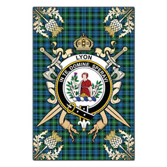 Clan Lyon Tartan Crest Black Garden Flag  - Gold Thistle  QB29 Clan Garden Tartan Today   