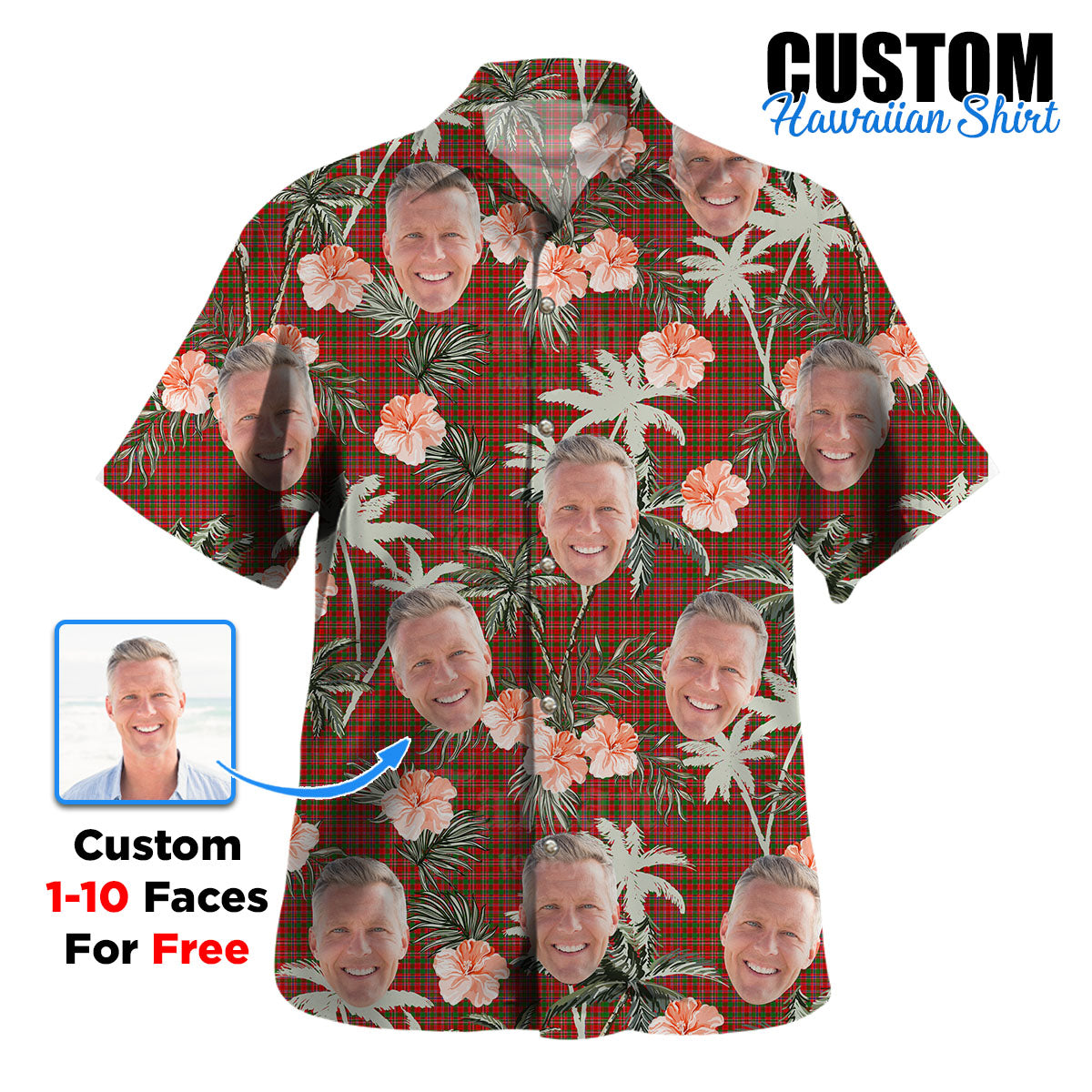 Clan MacAlister Tartan Custom Face Hawaiian Shirt – Unisex Gift for Family Members, Summer Party WO40 MacAlister Tartan Tartan Hawaii Shirt