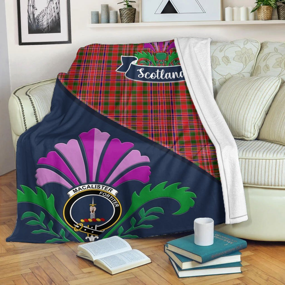 Clan MacAlister Tartan Crest Premium Blanket Thistle Style OM28 Clan MacAlister Tartan Today   