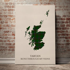 MacAlpin Modern Tartan Scotland Map Canvas – “Tartan Runs Through My Veins” Wall Art