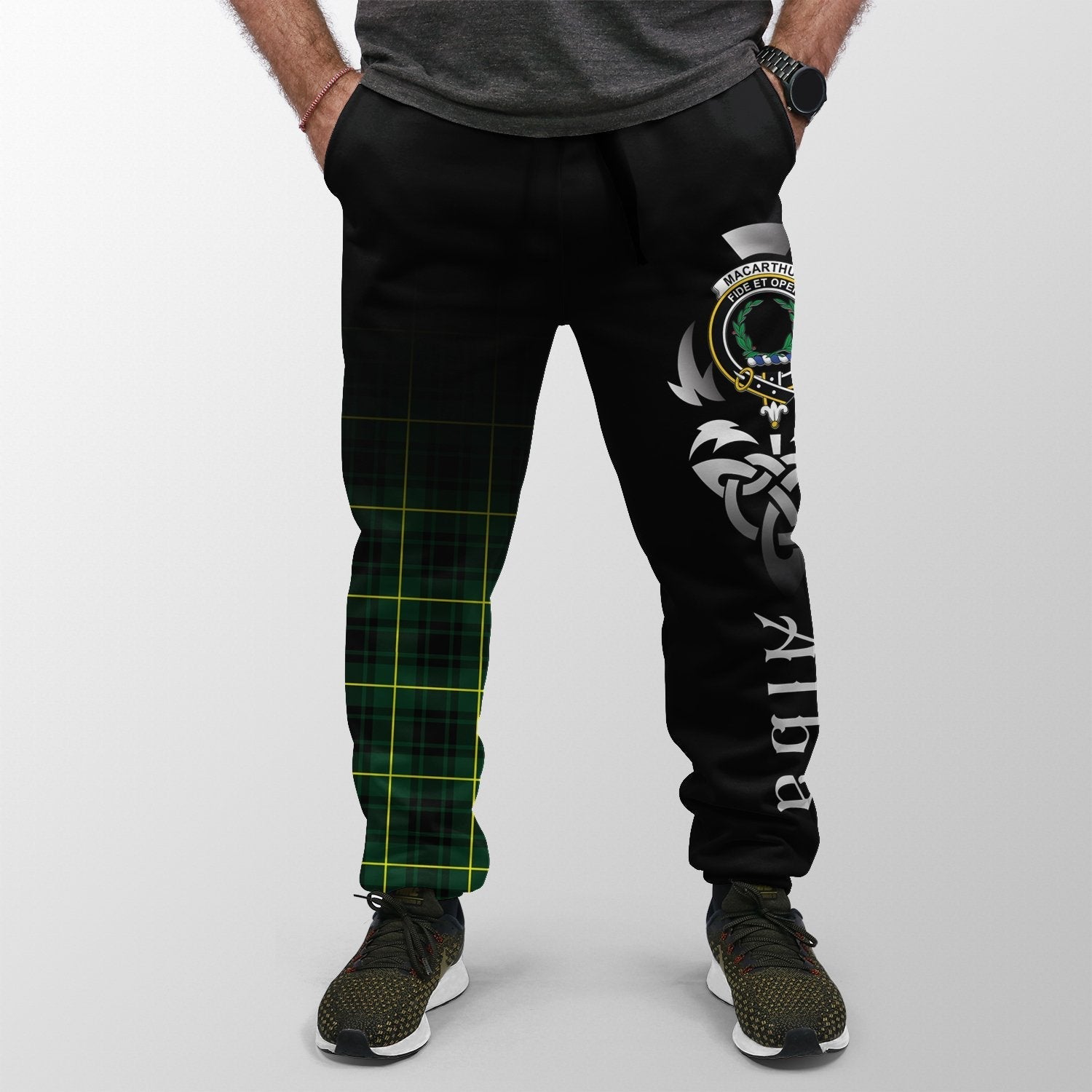 Clan MacArthur Modern Tartan Crest Jogger Sweatpants  Alba Celtic Style SR90 Clan MacArthur Tartan Today   