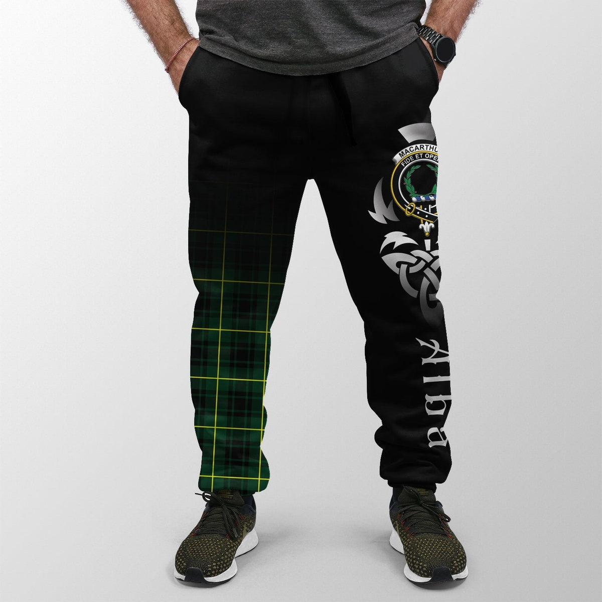 Clan MacArthur Modern Tartan Crest Jogger Sweatpants  Alba Celtic Style SR90 Clan MacArthur Tartan Today   