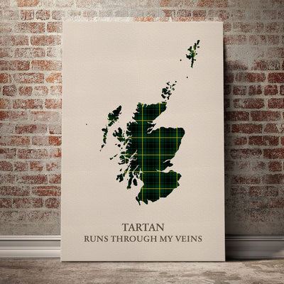 Clan MacArthur Modern Tartan Scotland Map Canvas “Tartan Runs Through My Veins” Wall Art DF88