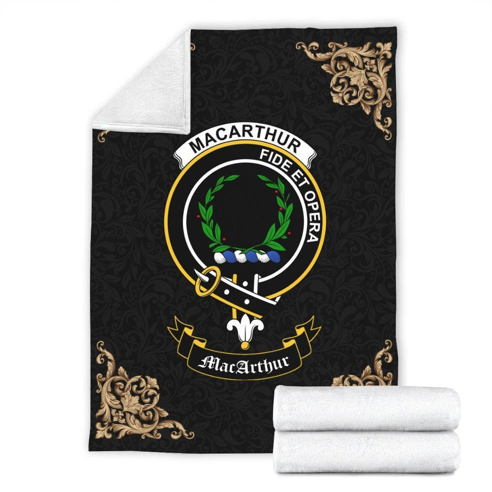 Clan MacArthur (or Arthur) Crest Tartan Premium Blanket Black TY77 Clan MacArthur Tartan Today   