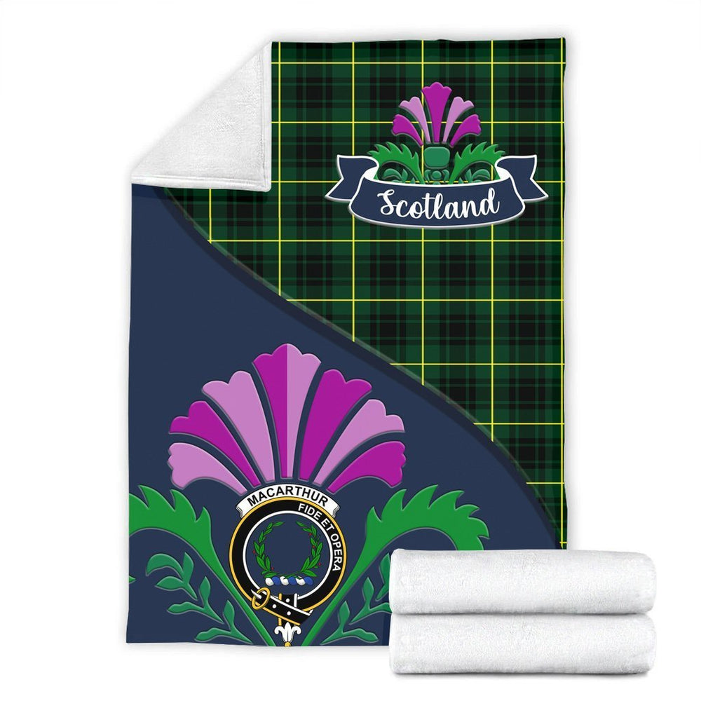 Clan MacArthur Tartan Crest Premium Blanket Thistle Style LC14 Clan MacArthur Tartan Today   