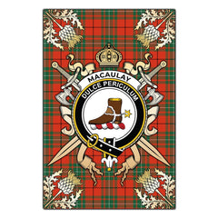 Clan MacAulay Ancient Tartan Crest Black Garden Flag  - Gold Thistle  NC34 Clan MacAulay Tartan Today   