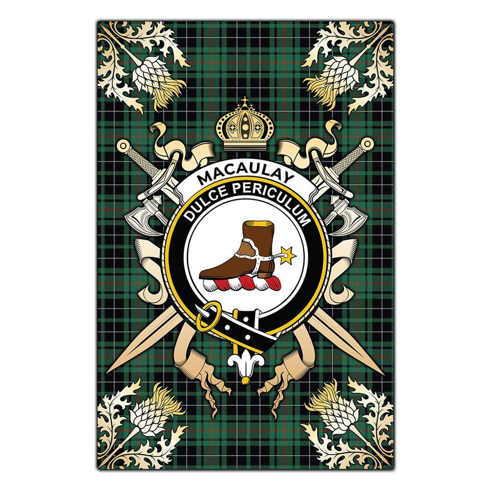 Clan MacAulay Hunting Ancient Tartan Crest Black Garden Flag  - Gold Thistle  MU10 Clan MacAulay Tartan Today   