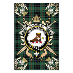 Clan MacAulay Hunting Ancient Tartan Crest Black Garden Flag  - Gold Thistle  MU10 Clan MacAulay Tartan Today   