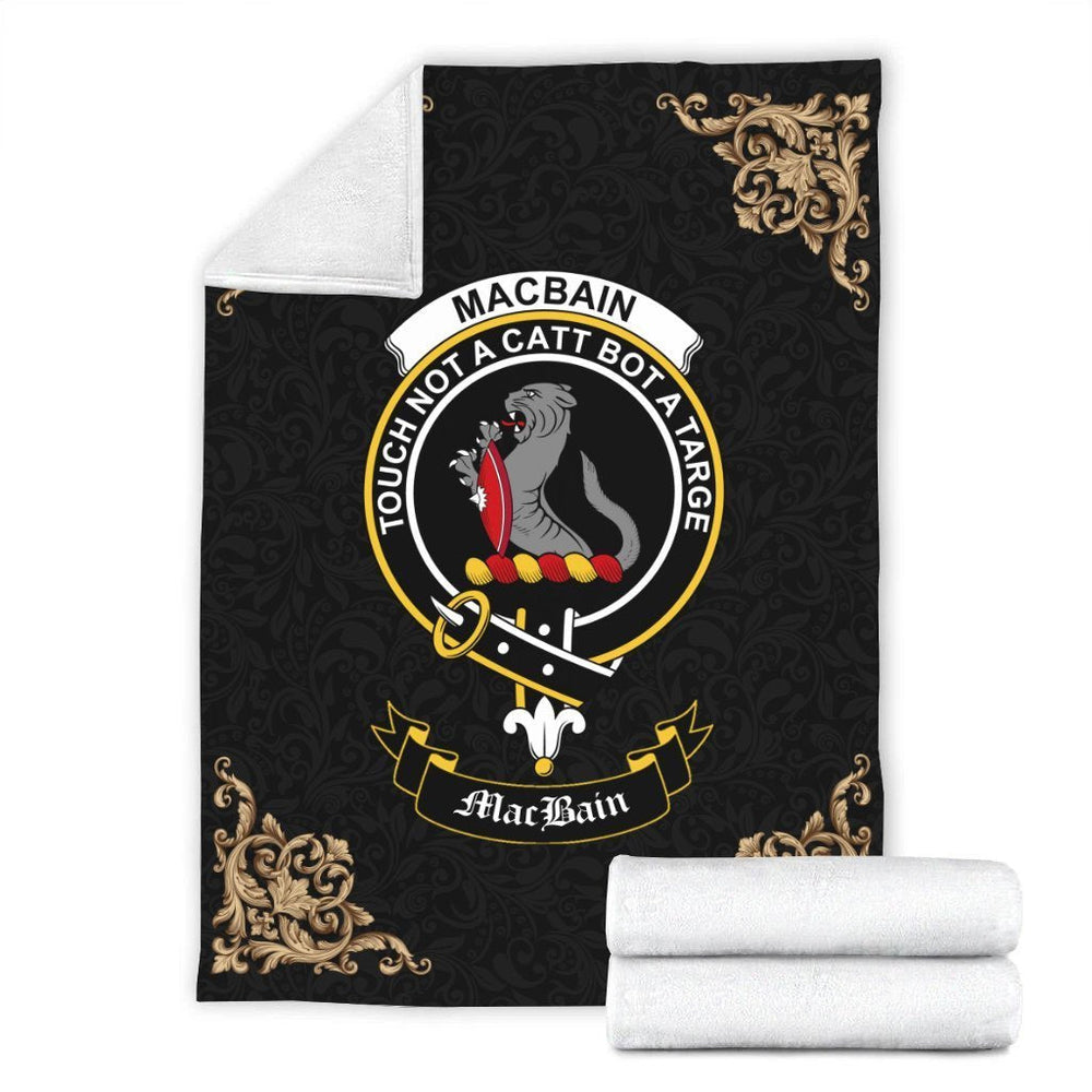 Clan MacBain Crest Tartan Premium Blanket Black FE85 Clan MacBain Tartan Today   