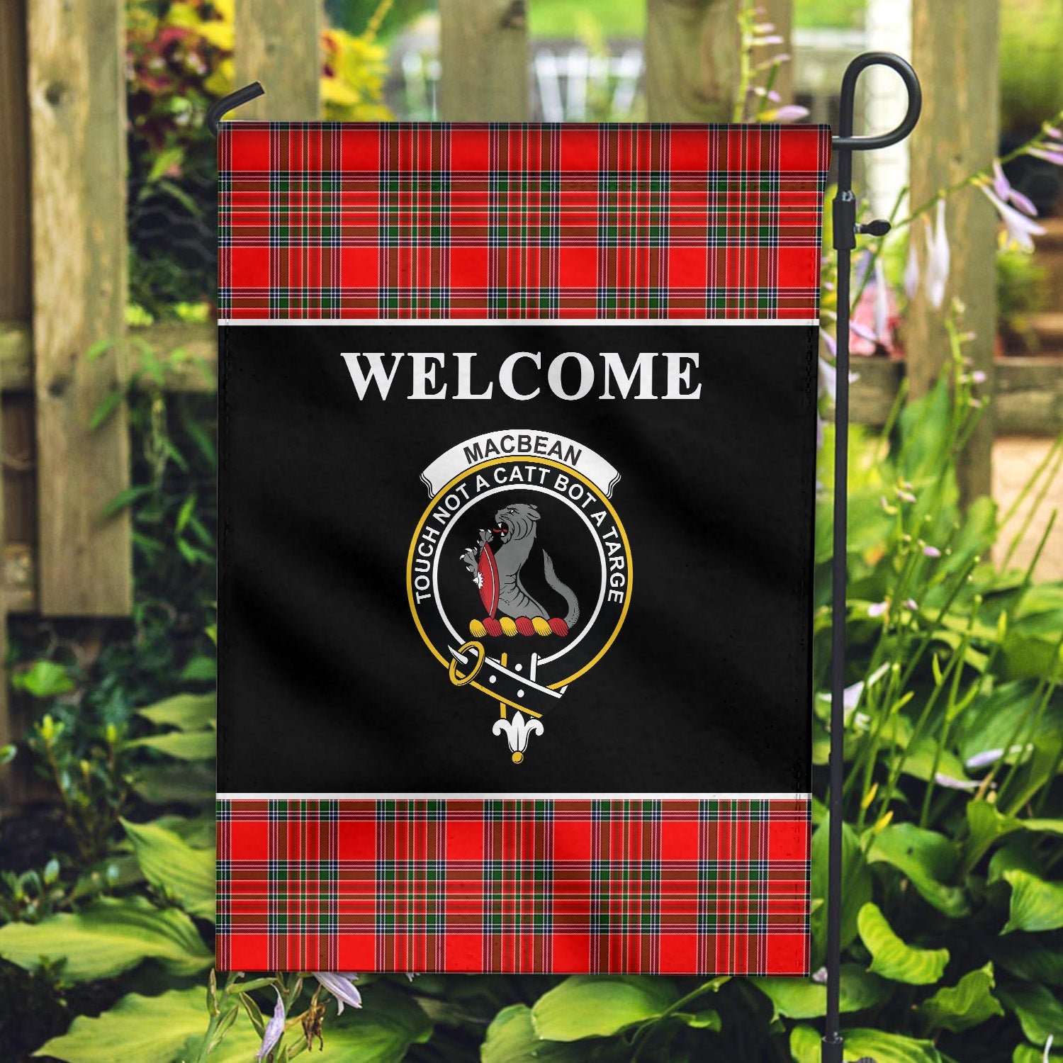 Clan MacBean Tartan Crest Black Garden Flag OH44 Clan MacBean Tartan Today   