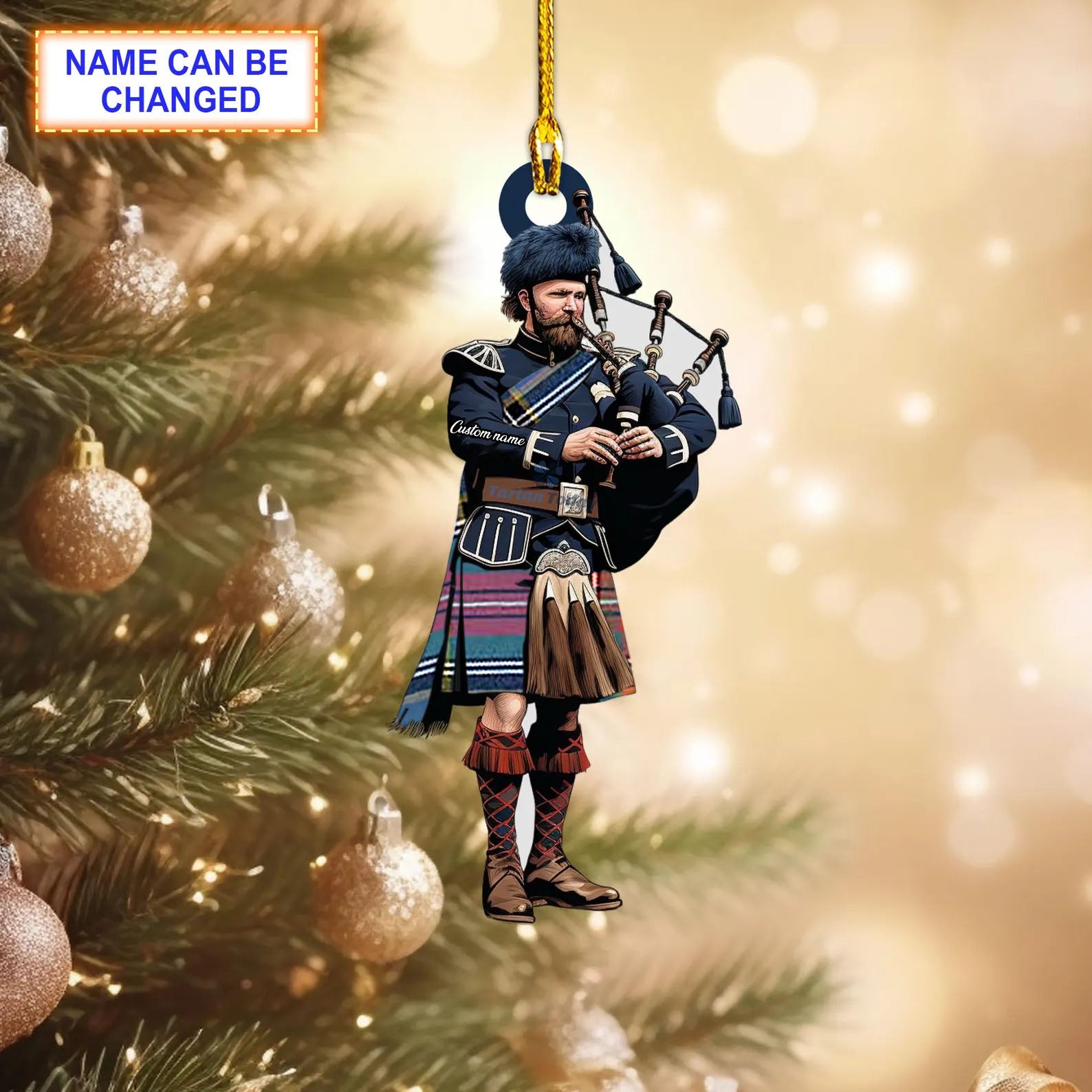 MacBeth Ancient Tartan Bagpipe Ornament with Custom Name