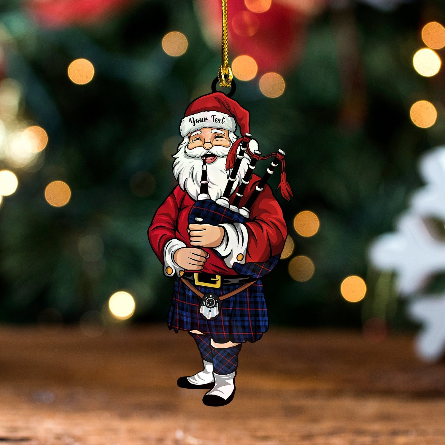 MacCorquodale Modern Tartan Wood Acrylic Ornament Santa Personalized