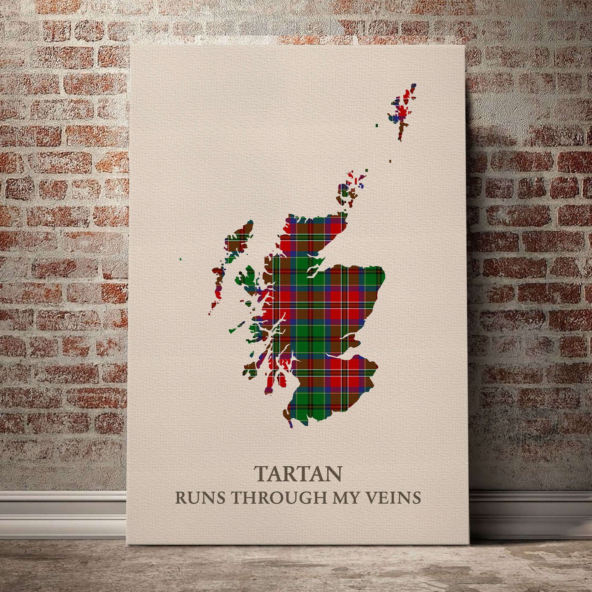 MacCulloch Tartan Scotland Map Canvas – “Tartan Runs Through My Veins” Wall Art