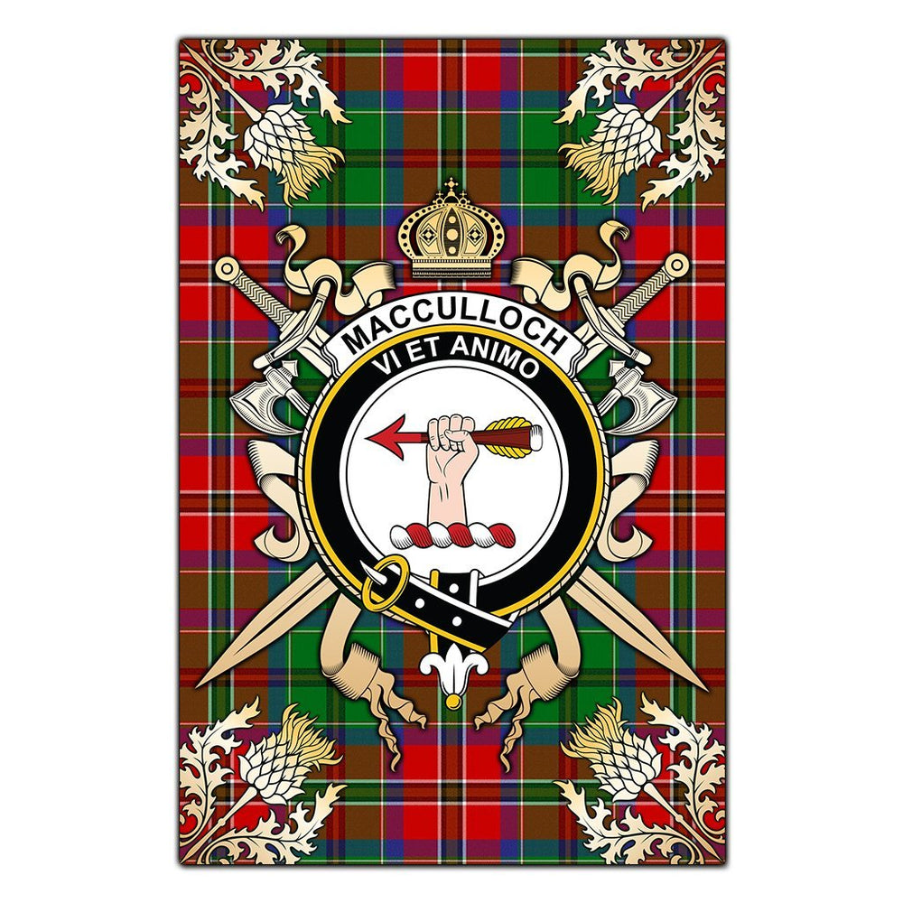 Clan MacCulloch Tartan Crest Black Garden Flag  - Gold Thistle  AE10 Clan Garden Tartan Today   