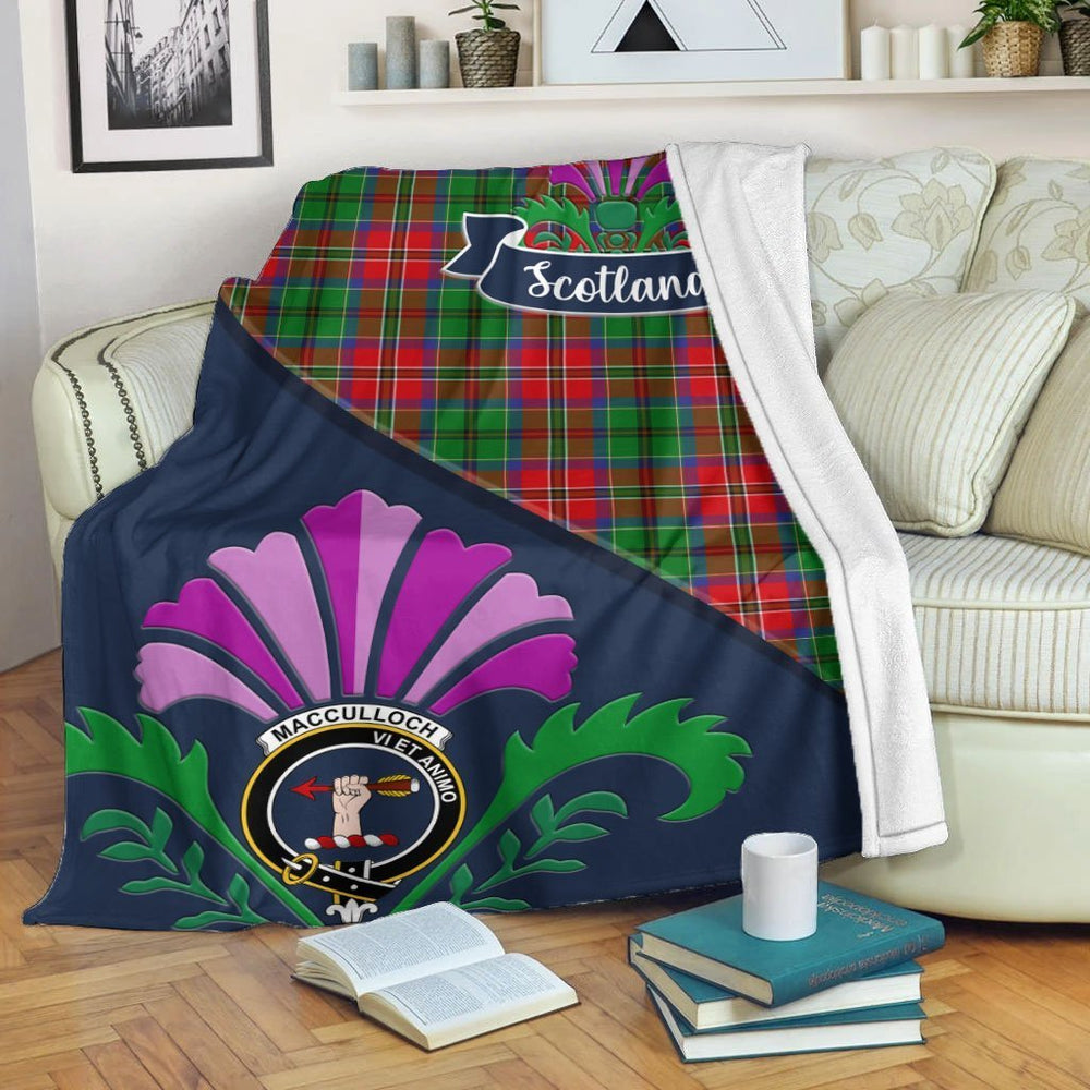Clan MacCulloch (McCulloch) Tartan Crest Premium Blanket Thistle Style AH15 Clan McCulloch Tartan Today   