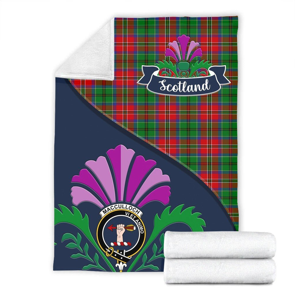 Clan MacCulloch (McCulloch) Tartan Crest Premium Blanket Thistle Style AH15 Clan McCulloch Tartan Today   