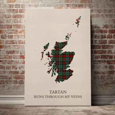 Clan MacDiarmid Modern Tartan Scotland Map Canvas “Tartan Runs Through My Veins” Wall Art TX28