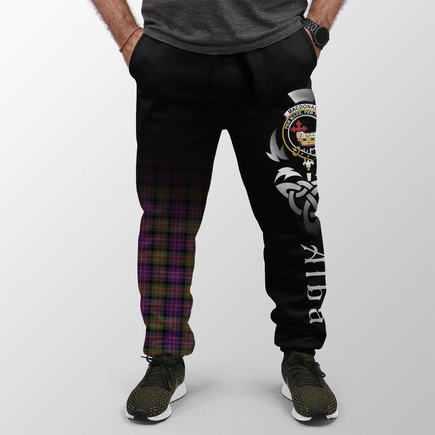 Clan MacDonald Modern Tartan Crest Jogger Sweatpants  Alba Celtic Style RG64 Clan MacDonald Tartan Today   