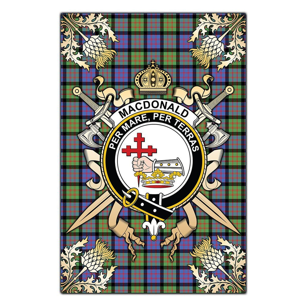 Clan MacDonald Ancient Tartan Crest Black Garden Flag  - Gold Thistle  RJ37 Clan MacDonald Tartan Today   
